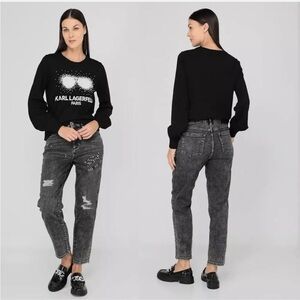 NEW Karl Lagerfeld The Cannes High Rise Straight Leg Ankle Rhinestone Jean 12